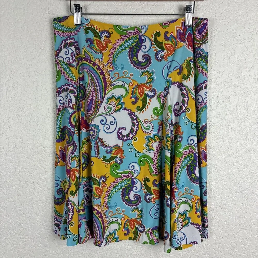Ralph Lauren Paisley Womens Skirt Sz Medium Boho Colorful‎ Eclectic Artsy Easter